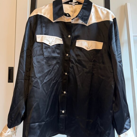 Alexa Chung x Madewell Satin Western Shirt Black/Cream Size XL NWT - Picture 8 of 11
